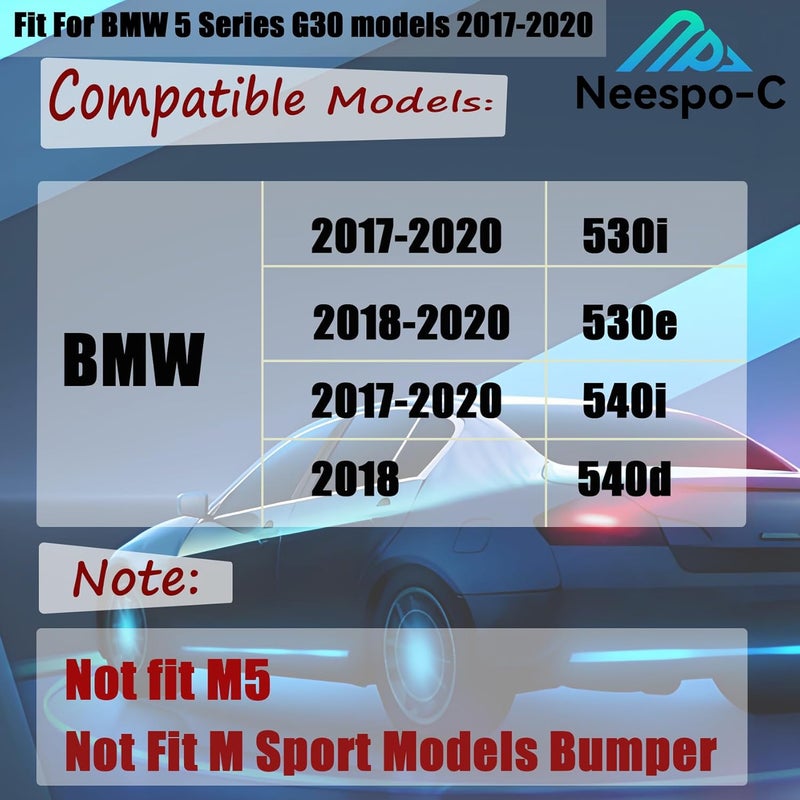 NeespoC Front Bumper Lip Splitter Spoiler Compatible with BMW 5 Series G30 (Base Model Only) 2017 2018 2019 2020 530i/ 530e/ 540i/ 540d,3pcs Kit Accessories Air Chin Body Protector (Glossy Black) - Image 3